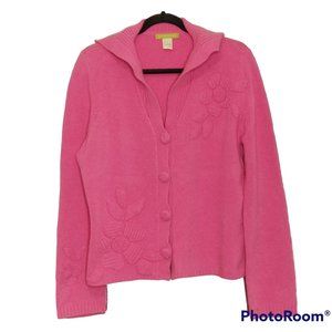 Sigrid Olsen Y2K Pink 3D Floral Cardigan Sweater, Size L
